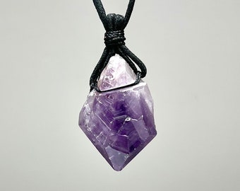 Amethyst Point Crystal Necklace, Amethyst Gemstone Cord Necklace