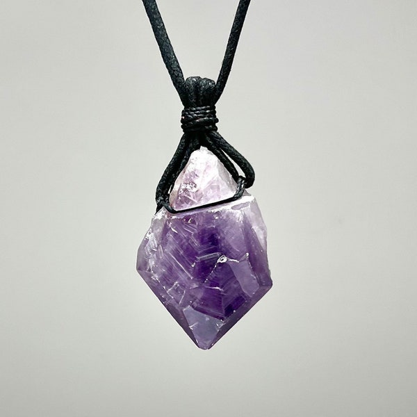 Amethyst Point Crystal Necklace, Amethyst Gemstone Cord Necklace