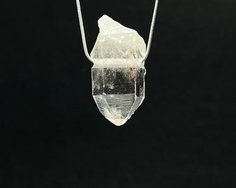 Clear Quartz Crystal Point Necklace: Gemstone Pendant, 18" Snake Chain