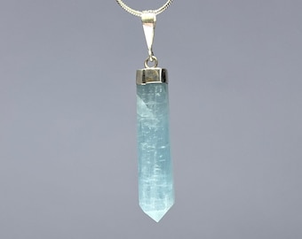 Aquamarine Crystal Necklace, Aquamarine Gemstone Sterling Silver Pendant Necklace, Aquamarine 925 Sterling Silver Pendant with Chain