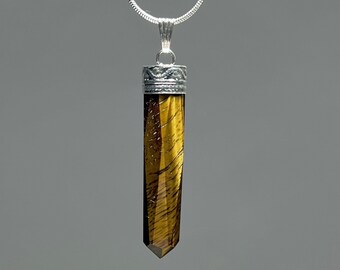 Tiger Eye Crystal Necklace, Tiger Eye Gemstone Pendant with Chain
