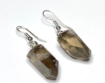 Smoky Quartz Gemstone Dangle Earrings, Smokey Quartz Crystal Earrings