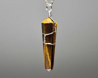 Tigers Eye Pendant Wire Wrapped with Free Chain
