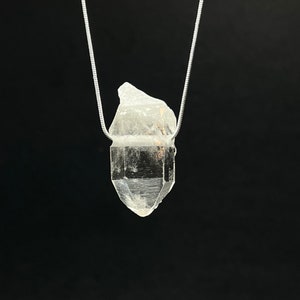 Clear Quartz Crystal Point Necklace: Gemstone Pendant, 18&quot; Snake Chain