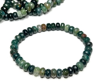 Moss Agate Crystal Bracelet: Choose 4mm or 8mm Rondelle Gemstone Beads