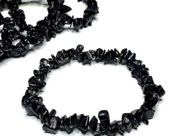 Black Tourmaline Crystal Chips Bracelet, Tourmaline Gemstone Beaded Bracelet