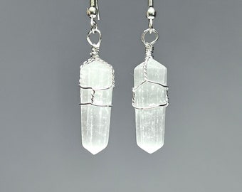 Selenite Wire Wrapped Crystal Earrings