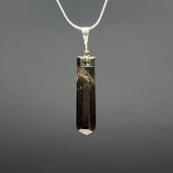 Smoky Quartz Crystal Necklace, 925 Sterling Silver Smoky Quartz Pendant Necklace, Smokey Quartz Gemstone Pendant with Chain