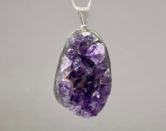 Amethyst Pendant Necklace, Amethyst Crystal Cluster with 18 inch Chain