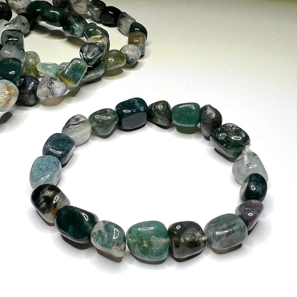 Moss Agate Crystal Bracelet, Moss Agate Gemstone Beaded Bracelet