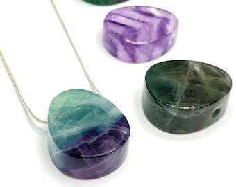 Rainbow Fluorite Crystal Pendant Necklace: Silver Plated Teardrop