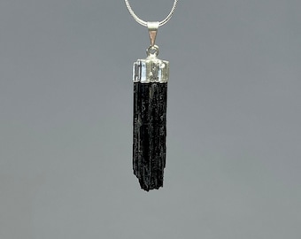 Black Tourmaline Crystal Necklace, Black Tourmaline Pendant with Chain