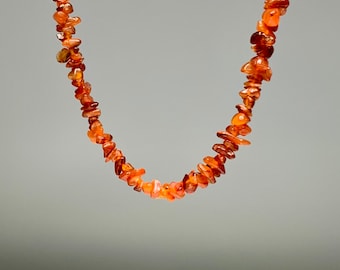 Long Carnelian Gemstone Chip Necklace - 30 Inches in Length