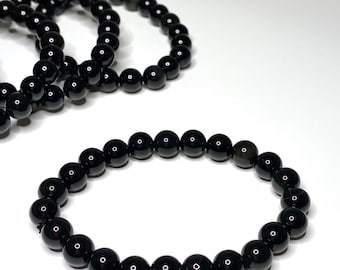 Black Obsidian Crystal Bracelet, Obsidian Gemstone Beaded Bracelet