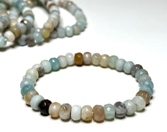 Amazonite Faceted Rondelle Crystal Bracelet, Amazonite Gemstone Faceted Rondelle Beaded Bracelet