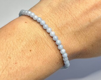 Angelite Crystal Bracelet, 4mm Angelite Gemstone Beaded Bracelet