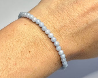 Angelite Crystal Bracelet, 4mm Gemstone Beaded Bracelet