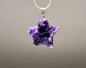 Amethyst Crystal Necklace with Star Pendant - Gemstone Jewelry