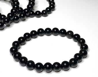 Black Obsidian Crystal Bracelet, Obsidian Gemstone Beaded Bracelet