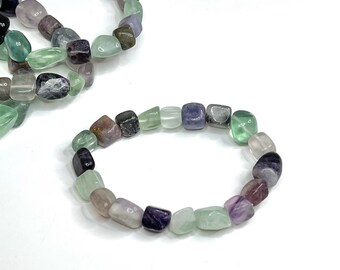Rainbow Fluorite Tumbled Crystal Bracelet, Fluorite Gemstone Beaded Bracelet