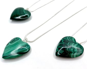 Malachite Crystal Heart Pendant Necklace, Malachite Crystal Pendant with Chain