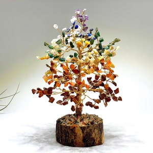 Chakra Gemstone Tree, 7 Chakra Crystal Tree with Wood Base