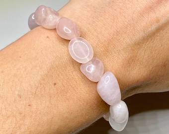 Rose Quartz Tumbled Crystal Bracelet, Rose Quartz Gemstone Beaded Bracelet