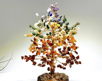 Chakra Gemstone Tree, 7 Chakra Crystal Tree with Wood Base