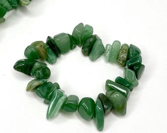 Green Aventurine Crystal Chips Bracelet, Aventurine Gemstone Beaded Bracelet