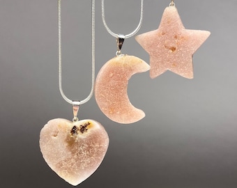 Pink Amethyst Pendant Necklace, Pink Amethyst Crystal Pendant with 18" Chain