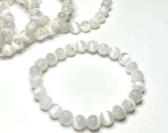 Selenite Crystal Bracelet, Selenite Gemstone Beaded Bracelet