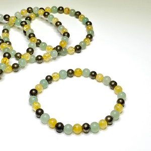 Citrine Pyrite Aventurine Bracelet: Gemstone Beaded Crystal Jewelry