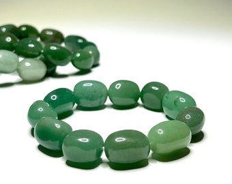 Green Aventurine Jelly Bean Crystal Bracelet, Aventurine Gemstone Beaded Bracelet