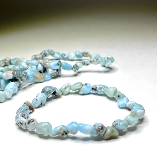 Larimar Crystal Bracelet, Natural Larimar Gemstone Beaded Bracelet