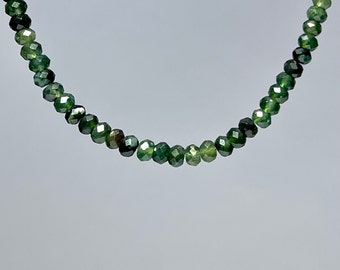 Nephrite Jade Crystal Choker Necklace, 16 Inch Nephrite Jade Gemstone Choker with 4mm Faceted Beads