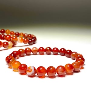 Carnelian Crystal Beaded Bracelet: Authentic Gemstone Stretch Jewelry