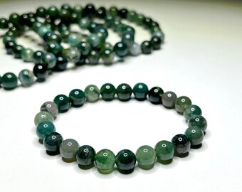 Moss Agate Crystal Bracelet, Moss Agate Gemstone Beaded Bracelet