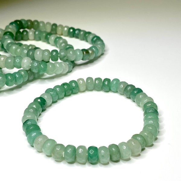 Green Aventurine Faceted Rondelle Crystal Bracelet, Aventurine Gemstone Beaded Bracelet