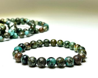 African Turquoise Crystal Bracelet, 8mm African Turquoise Gemstone Beaded Bracelet