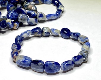 Sodalite Tumbled Crystal Bracelet: 8mm Gemstone Beaded Stretch Bracelet