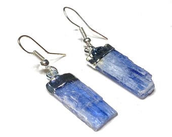 Blue Kyanite Crystal Earrings, Blue Kyanite Gemstone Dangle Earrings