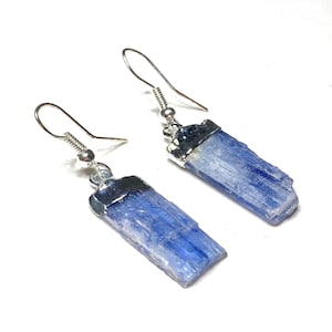 Blue Kyanite Crystal Earrings, Blue Kyanite Gemstone Dangle Earrings