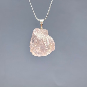 Raw Rose Quartz Crystal Necklace, Rose Quartz Gemstone Pendant with Complimentary Chain