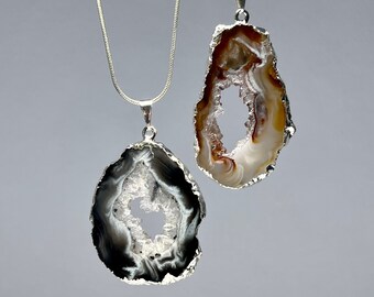 Oco Slice Crystal Necklace, Geode Slice Pendant with Chain