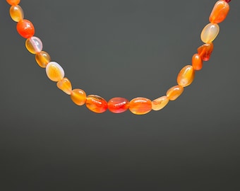 Carnelian Crystal Adjustable Beaded Necklace,  Carnelian Tumbled Gemstone Necklace