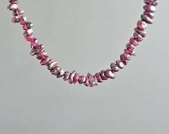 Long Garnet Crystal Necklace: 30 Inch Handmade Gemstone Chips Necklace