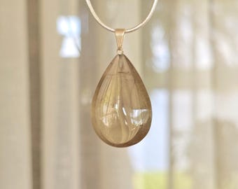 Citrine Crystal Pendant Necklace, Tear Drop Gemstone Pendant with Chain