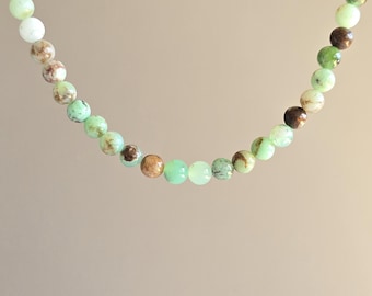 Chrysoprase Crystal Choker Necklace: 16 inch Handmade Gemstone Beaded Necklace