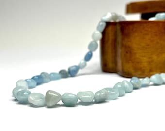 Aquamarine Crystal Beaded Choker Necklace, 16 Inch Aquamarine Gemstone Choker