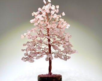 Rose Quartz Crystal Tree, Rose Quartz Gemstone Tree, Choose from 100 or 300 Chips with Natural Wood Base
